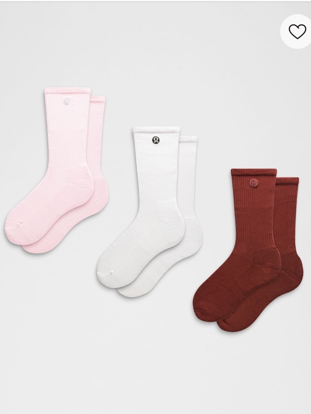lululemon athletica Crew Sock 3-Pack in Pink, White & Brown